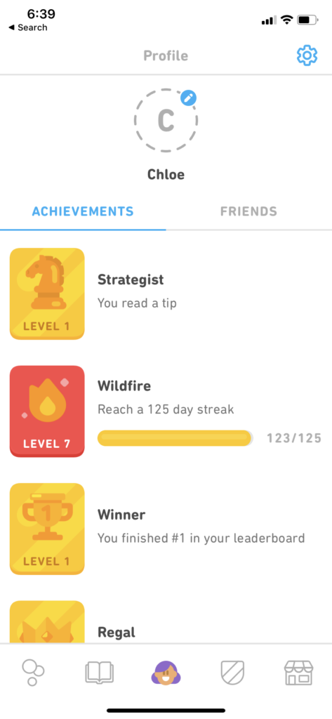 Duolingo achievements screen